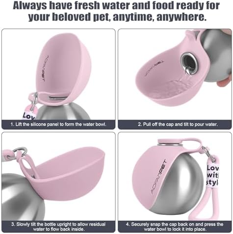 Portable Dog Water Bottle 10oz Stainless Steel Travel Dog Water Dispenser with Bowl No-Spill Puppy Water Bottle for Walking Hiking Small Dog Water Bottle