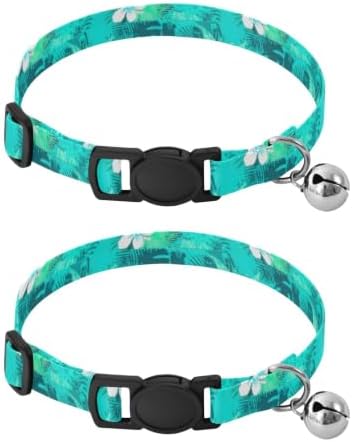 Tropical Hibiscus Flowers Teal Easy to Wear Kitten Collars 2 Pack Collar for Kitten