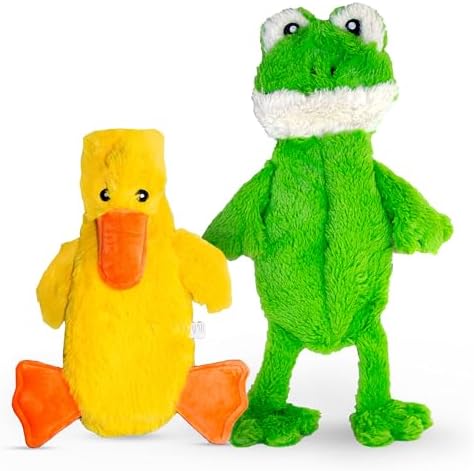 FGA MARKETPLACE Duck and Frog Flat NO Stuffing NO Squeak Plush Dog Toy, Funny Style Will Entertain Your Pet for Hours, Recommended for Small and Medium Dog 21 INCH Long