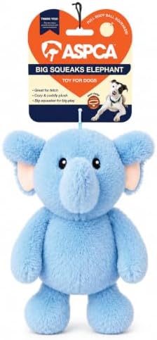 ASPCA Plush Squeaky Dog Toy for Small, Medium & Large Dogs – Soft Round Plush Pet Toy with Full Body Squeaker, Lightweight Fetch Toy for Indoor Play, Cuddling & Enrichment, Elephant