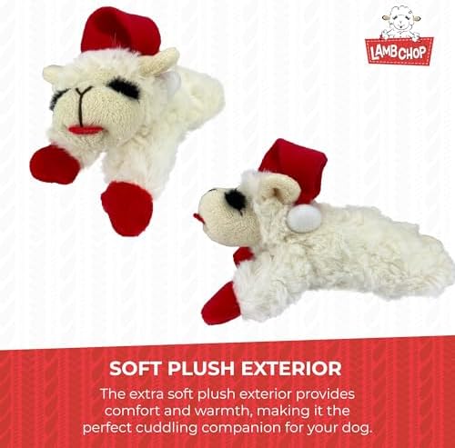 Multipet Lamb Chop Dog Plush Toy w/ Santa Hat - Squeaky Toy for All Dogs - Extra Soft Plush - Stuffed Animal for Cuddling & Playing (6”, Cream)