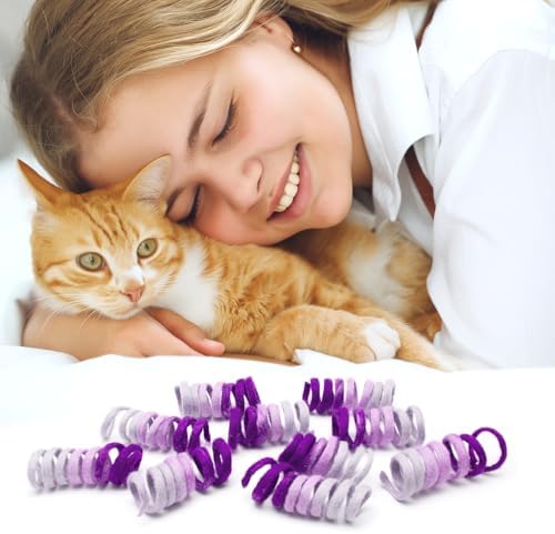 Glaciart One Felt Mini Spring Cat Toy – 10 Pcs Soft Fuzzy Enrichment 100% Natural Wool - Interactive Stretchable Play Cat Toy Set - Safe for Pets, Non-AZO Colored Dyes - 11” Long