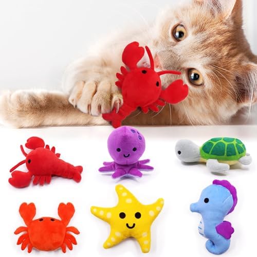 CiyvoLyeen Plush Sea Animal Catnip Toys for Indoor Cats 6 Pack