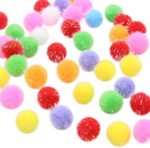 GSHLLO 100 Pcs 30mm Colorful Cat Pom Pom Balls Plush Pet Ball Cat Toy Sparkle Balls Small Tinsel Pom Poms Cat Playing Chasing Balls Craft Fuzzy Balls Interactive Kitten Toys