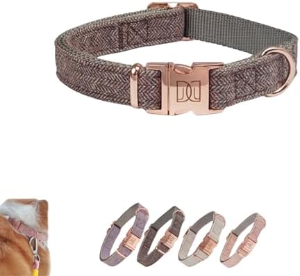 Rose Gold Dog Collar with Quick Release Buckle - Adjustable Soft Padded Nylon Pet Collar with ID Tag Ring for Small Medium Dogs, Comfortable & Durable Training Collar (Brown, Medium)
