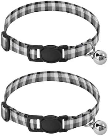 Buffalo Plaid Black Adjustable Buckle Pet Collars 2 Pack Collar for Puppy