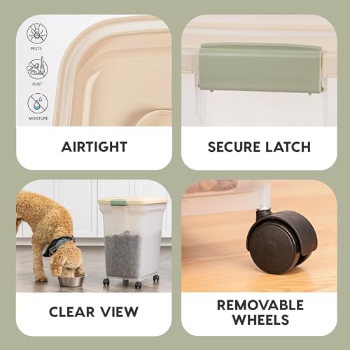 IRIS USA Dog Food Storage Container, Up to 58 lbs, Almond, Made in USA