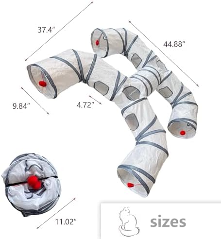 Foldable H-Shaped Cat Tunnel Toy with Interactive Playing Balls - 4 Exits for Cats, Kittens, Rabbits & Small Pets Collapsible Play Tube for Indoor Fun & Exercise