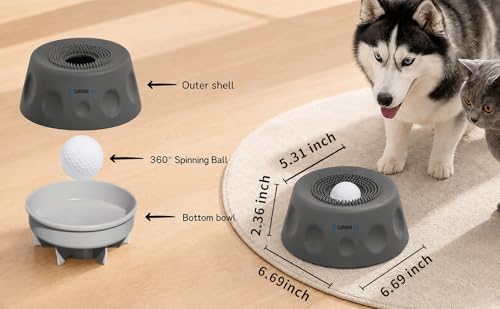 SAVAN IPA Slow Feeder Dog Bowls for Liquid with Rolling Ball, Interactive Lick Bowl Anti-Slip Slow Feeder for Wet Food, Water & Treats Lick Toy for Dogs Cats Large Medium Small (Gray)