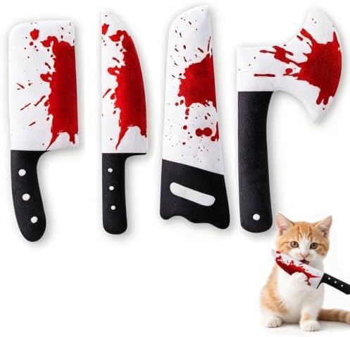4 Pcs Halloween Squeaky Dog Toy Plush Knife Dog Chew Toys Plush Cat Playing Toys Teeth Grinding Pet Training Toy for Dog Cat Relief Decompression