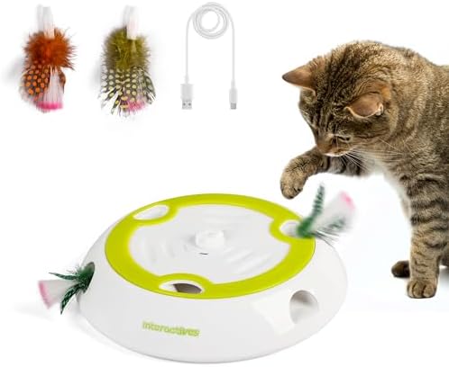 AFP Interactive Cat Toy, Adjustable Speed Automatic Whack a Mole Cat Toy with 6 Random Holes, USB Rechargeable Electronic Toy for Indoor Cats Kittens, Cat Teaser Toy, Non-Slip Base & 2 Replaceables