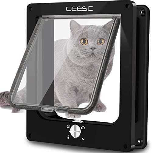 CEESC X-Large Cat Door for Interior/Exterior, for Pets <24.8", Black | Rotary 4-Way Lock, Weatherproof, Fits doors 1.26-2.14", Adjustable tunnel depth, Upgraded version