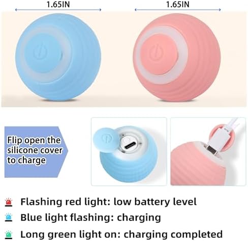 Interactive Cat Toy Ball Set, Indoor Mobile Cat Toy Ball with LED Light, Smart Pet Ball, Automatic Intelligent Rolling Ball Electric Chase Toy, USB Rechargeable - 2PACK