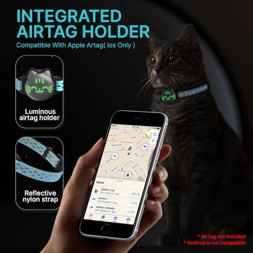 AirTag Cat Collar, Reflective Breakaway Collar, Hidden Holder with Bell | Compatible with Apple AirTag 1st & 2nd Gen, Lightweight Water-Resistant Strap for Cats, AirTag Not Included