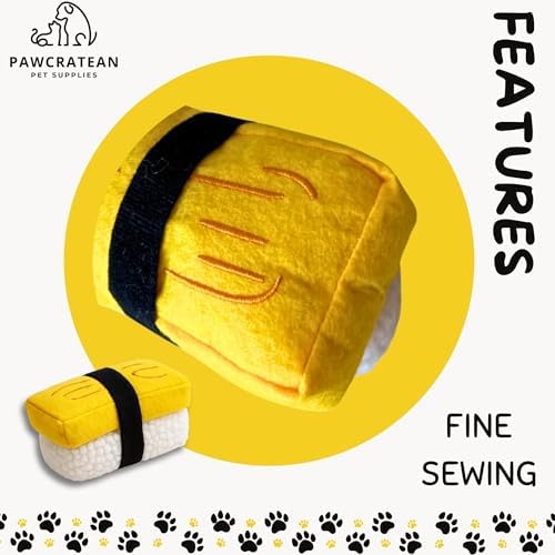 7" Squeaky Plush Toy for Puppies Small Dogs Self Etertainment Washable Soft Made [PET ONLY] (Egg Sushi)