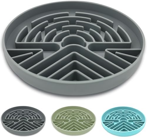 Lesipee Slow Feeder Dog Bowl for Large & Small Dogs, Anti Choking Puzzle Dog Food Bowl with Non-Slip Base, Interactive Pet Slow Eating Tool, Silicone Cat Feeding Mat for Puppies & Cats(Grey)