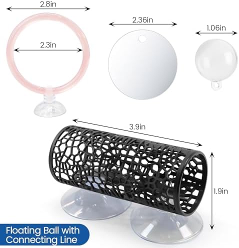 Betta Fish Toys, 1 Betta Fish Tunnel Hammock, 1 Fish Mirror with Floating Ball & 2 Exercise Training Ring Toys, Betta Fish Tank Accessories