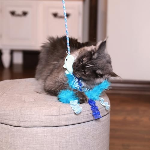 Quirky Kitty Nifty Narwhal Feather Wand and String Teaser Cat Toy, Catnip
