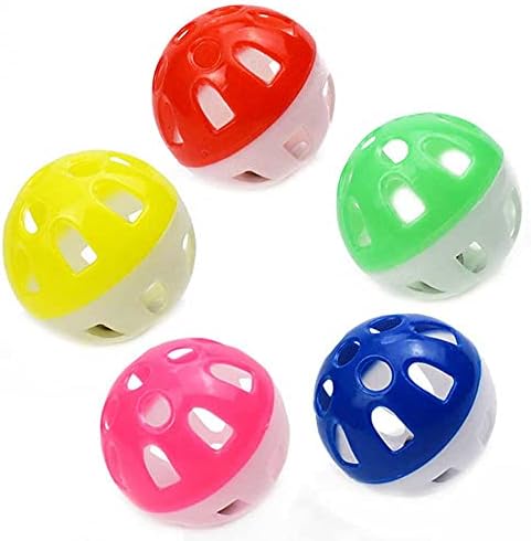 VOVIGGOL 12PCS 4CM Cat Toy Ball with Bell, Pet Ball Kitten Toy with Bell Cat Jingle Balls for Cats Kitten, Plastic Jingle Balls Pounce Chase Rattle Toys, Random Color