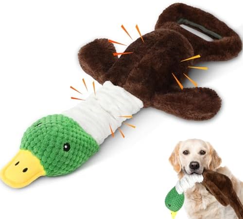 Drmstow Plush Dog Toys for Large Dogs, Duck Stuffed Squeaky Dog Chew Toy with Crinkle Paper, Interactive Pull Puppy Toys - Tug of War Dog Toys for Big Medium Samll Dog