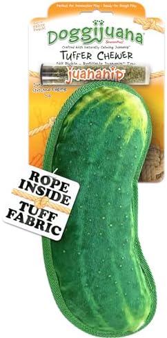 Doggijuana Tuffer Chewer Plush Dog Toy, Dill Pickle | Squeaky Refillable