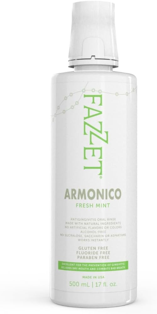 FAZZET ARMONICO Anti-Gingivitis Oral Rinse – Soothe Tonsils, Combat Bad Breath – Alcohol, Gluten, and Paraben Free Mouthwash – Fresh Mint Flavor