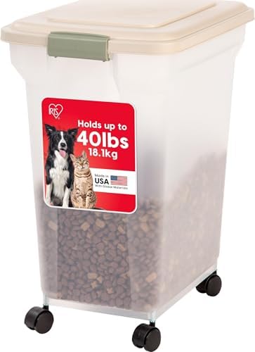 IRIS USA Dog Food Storage Container, Up to 40 lbs, Almond, Made in USA