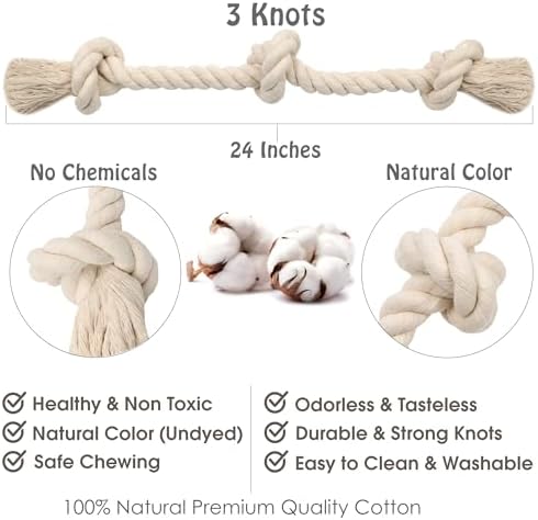 Barida Natural White Cotton Tough Dog Rope Toy for Medium & Large Dogs. Non Toxic and Premium Rope Toys for Dogs.