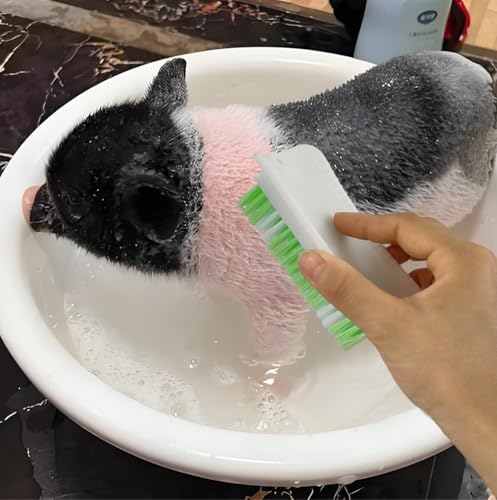 4PCS Pig Enrichment Toy,2-in-1 Self-Grooming and Scratch Brush for Mini Pigs,Reduces Stress,Mini Pigs Self Cleaning Slicker Brushes,Green & White Diamond Pattern,Easy Install for Pens Barns or Yards