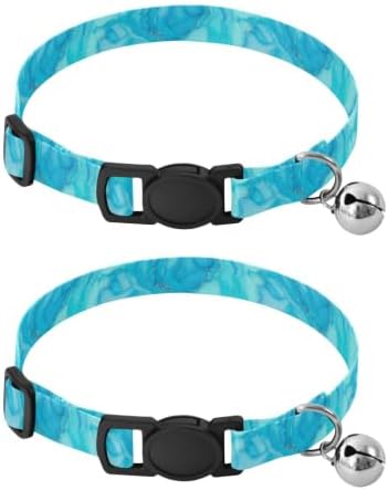 Marble Swirls Blue Turquoise Puppy Collar 2 Pack Comfortable Cat Collar Adjustable Length 10.6" to 17.1"