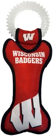Pets First NCAA Wisconsin Badgers Dental Dog TUG Toy with Squeaker. Tough PET Toy for Healthy Fun, Teething & Cleaning Pets Teeth & Gum