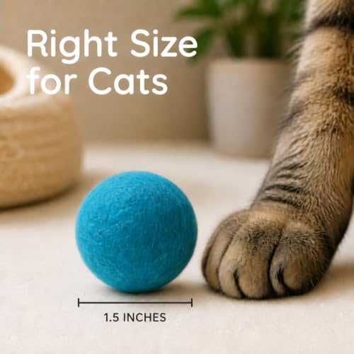 Wool Cat Toys - Felt Cat Toy Balls for Small Pet Fetch and Play - Eco Friendly Quiet Wool Ball Cat Toy for Cats and Kittens - 6 PCS Choose Your Colors (Aqua)