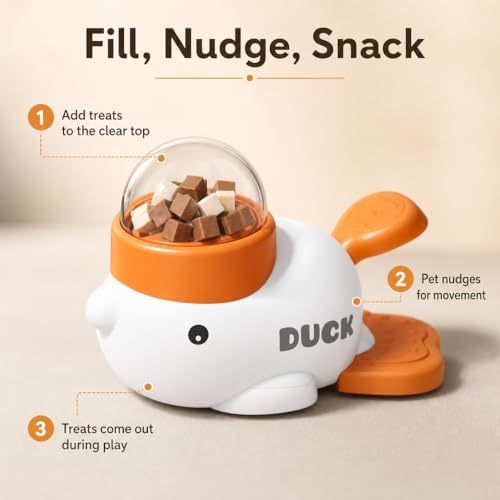 Interactive fuzzibud cat Treat Toy & Duck Treat Dispenser for Dogs - Slow Feeder cat Feeder Puzzle for Boredom Relief, Puzzle Toy with 3 Lids (Little White Duck Food Spiller)