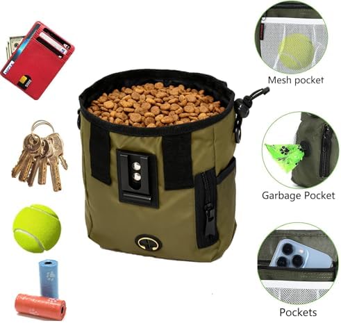 Dog Treat Pouch and Collapsible Bowl Set for Training & Walking - Weatherproof Nylon Treat Bag with Multitasking Storage Pockets, Adjustable Belt & Shoulder Strap Suit for Pet Walking Hiking