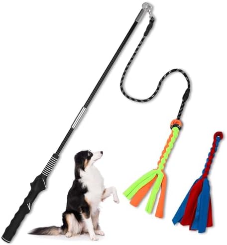 Flirt Pole for Dogs, Interactive Dog Toys Teaser Wand Play Pole with Rope