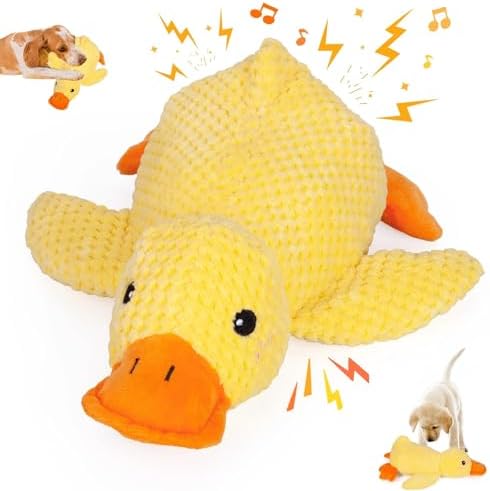 Duck Dog Toy for Aggressive Chewers, Calming Duck Toy for Dogs with Quacking Sound, Mellow Dog Calming Pillow, Safe and Durable(Yellow 17.7in)