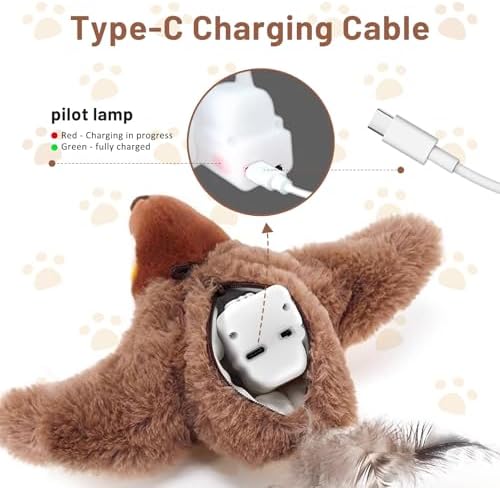 Esoes Cat Toys Flapping Bird (No Flying), Rechargeable Interactive Chirping Bird Cat Toy, Interactive Cat Exercise Toys for All Breeds Cat Kicker Catnip Toys