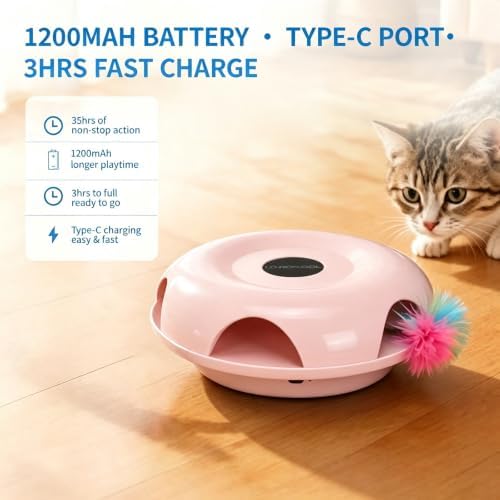 Interactive Whack-a-Mole Cat Toy — Automatic Mushroom Feather Pop-Up Play Toy for Cats, Cognitive Stimulation & Exercise, Durable Pet Entertaining Game (Pink)