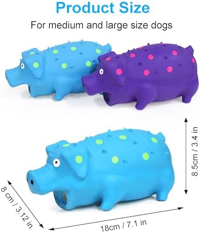 Squeaky Pig Dog Toys, Interactive Durable Latex Rubber that Oink Pig Chew Toy for Medium Large Dogs 2 Pack (Blue+ Purple)