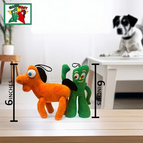 Multipet Small Gumby & Pokey Stuffed Dog Toys with Squeaker | Gumby Dog Toy Plush Small 6 Inches | 6" Plush Pokey | 6" | Small/Medium Breed | Combo Pack | Officially Licensed
