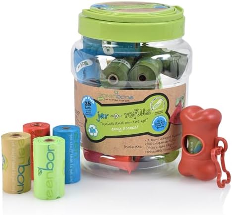 Greenbone Jar-O-Refills Dog Poop Bags & Dispenser, 28 Rolls