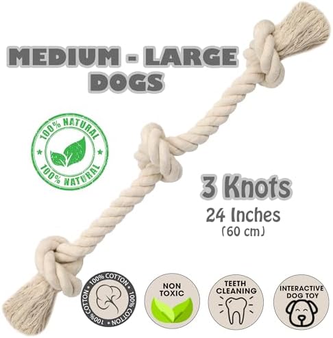Barida Natural White Cotton Tough Dog Rope Toy for Medium & Large Dogs. Non Toxic and Premium Rope Toys for Dogs.