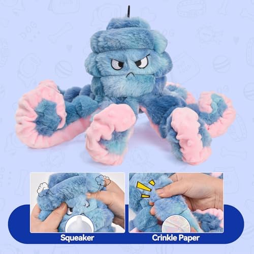LIFLIX Squeaky Octopus Dog Toy, Large Soft Plush Toy for Indoor Dogs, Interactive Dog Toy to Keep Them Busy, Not for Aggressive Chewers, Blue