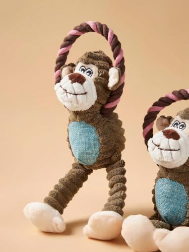 Dog Toys Ring-Tailed Long-Legged Monkey Shaped Plush Dog Toy with Internal Squeaker and Bite Resistant Material