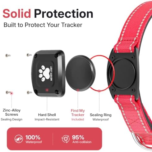 GPS Dog Collar with Tracker, Waterproof, No Monthly Fee, Red, M