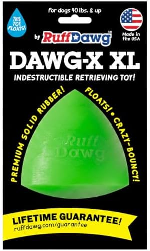 Ruff Dawg Indestructible Dawg-X XL – Heavy-Duty Solid Rubber Fetch Toy for Dogs 40 lbs & Up – Crazy Bounce & Floats – Made in USA – Assorted Neon Colors