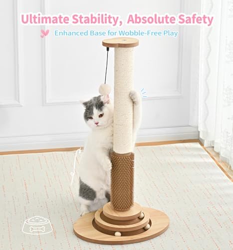 Made4Pets Cat Scratching Post for Indoor Cats with Self Groomer, 28.3"