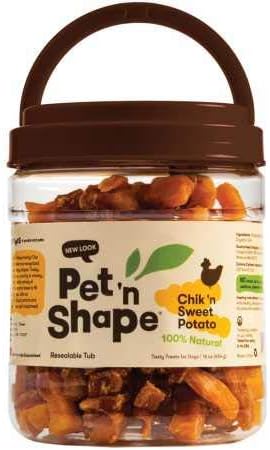 Pet 'n Shape Sweet Potato Chews Jerky Dog Treats - 1 Pound | Premium chicken breast, Sweet potato recipe, Limited ingredients, Wheat and soy free, Bite-sized snack, For all life stages