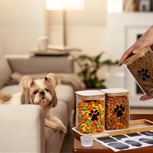 3 Pack Airtight Dog Treat Containers with Bamboo Lids, 37 oz Pet Treat Jars