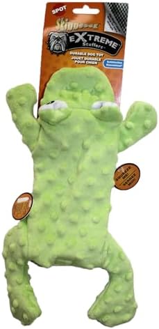 SPOT Skinneeez Extreme Stuffers Frog - Stuffing Free Dog Toy With Squeaker & Rip Stop Mesh Lining for Durability - Insert Plastic Bottle for Extra Crunch, For Small to Medium Puppies & Dogs - 14in